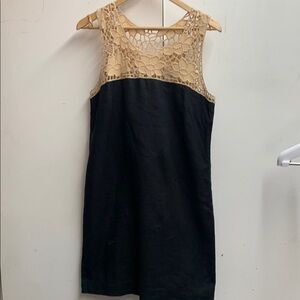 LOFT Gold and Black Sheath Midi Dress Sleeveless Crew Neck